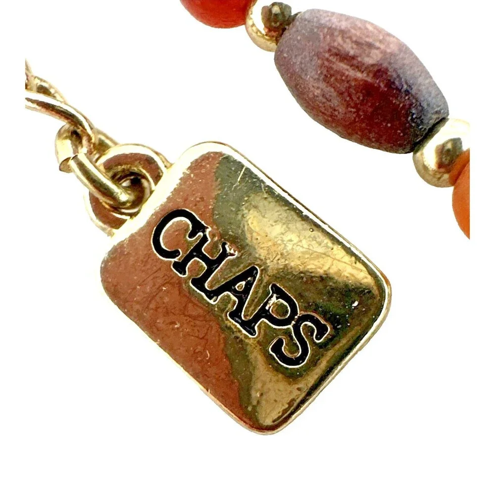Chaps Necklace Wood Bead Earth Tone Red Dangle Statement Boho 18-20